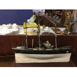 A scratch built model of a Schooner with three masts and rigging, circa 1920's - 1930's, 97cm