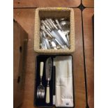 Kings pattern cutlery and cased fish servers