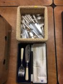 Kings pattern cutlery and cased fish servers