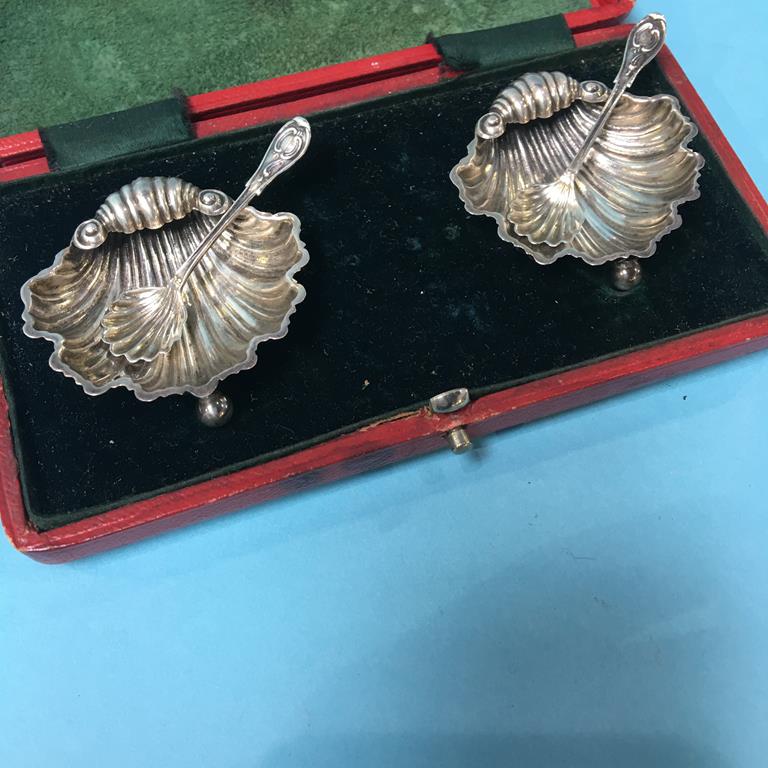 Pair of silver salts, in fitted case