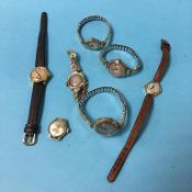 Seven 9ct gold Ladies wristwatches to include IWC and two Tudor