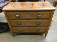 Walnut three drawer chest of drawers, 87cm wide