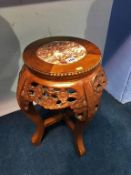 Oriental hardwood plant stand, with inset marble top, 47cm wide