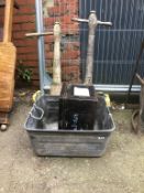 Two poss sticks, metal tub etc.