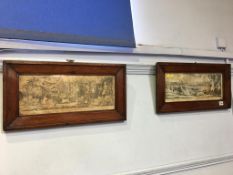 Pair of oak framed hunting prints, 'Pheasant shooting' and 'Wild Duck shooting', 16.5 x 41cm