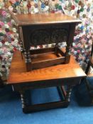 Oak Old Charm coffee table and an oak stool with rising lid (2)