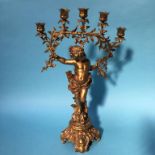 A gilt metal figural candelabra of a female holding aloft five sconces, 60cm height