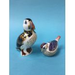 A Royal Crown Derby paperweight 'Puffin' and a bird (2)