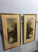 Pair of decorative oils, landscapes, 46 x 18cm