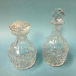 Two cut glass decanters