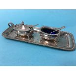 Silver tray together with a salt and a mustard pot, 7oz