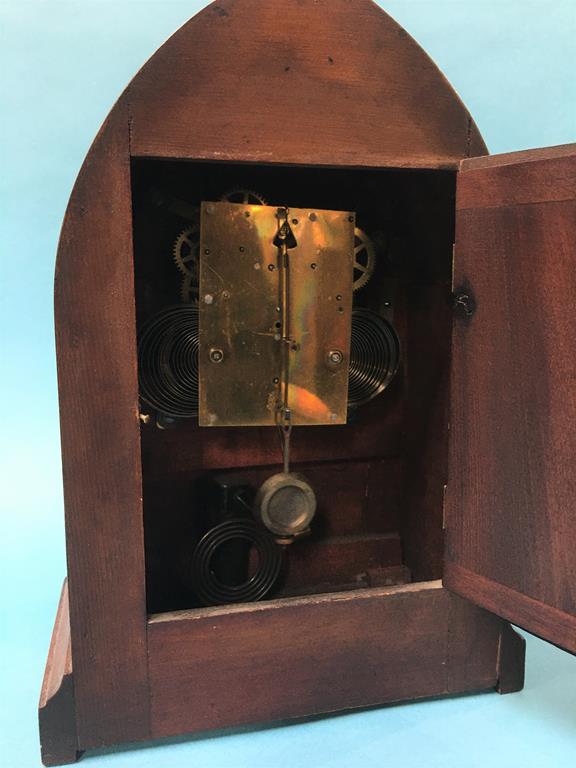 An Edwardian mahogany mantel clock, with 8 day movement, by Robert W. Bloom, 35cm height - Image 2 of 2