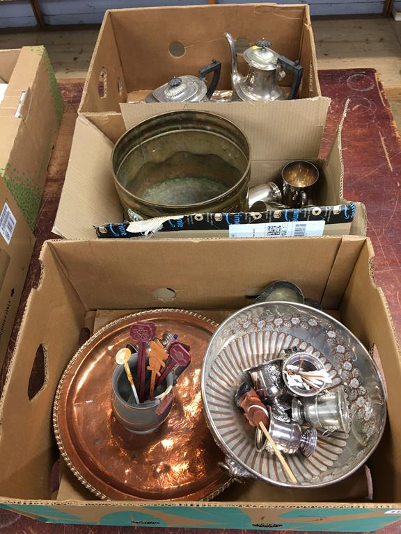 Three boxes of assorted silver plate