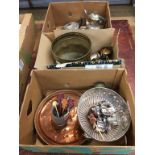 Three boxes of assorted silver plate