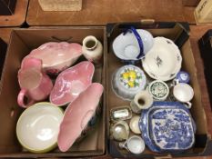 Two boxes including Maling, Belleek etc.