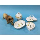 Four pieces of Spode 'Summer Meadow' and a Coalport lion (5)