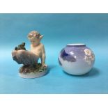 A Royal Copenhagen figure of a fawn with a frog, together with a small Royal Copenhagen bowl