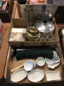 Two boxes of assorted including a samovar etc.