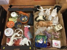 Two trays of assorted to include Beswick, Wedgwood Lustre and a Winstanley cat etc.