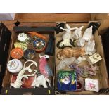 Two trays of assorted to include Beswick, Wedgwood Lustre and a Winstanley cat etc.