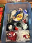 A tray of assorted to include Royal Doulton figures and Mdina glass etc.