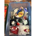 A tray of assorted to include Royal Doulton figures and Mdina glass etc.