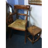 A square top oak stool and a mahogany carver chair