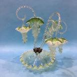 A Victorian green Vaseline glass epergne