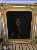 19th century, unsigned, oil on canvas, 'Portrait of a Cavalier', 76 x 63cm, (in ornate gilt