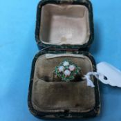 A 9ct gold opal and emerald cluster ring, size 'L'