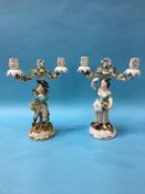 A pair of Continental porcelain figural candelabras