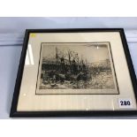 Engraving, Walter Lishman 'Drifters in Harbour', Limited Edition 7/60, signed in pencil, 16 x 20cm