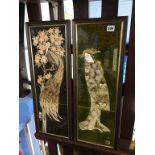 Two framed Maw and Co. Ltd tubeline majolica hand decorated tiles, 60 x 19cm