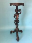 A late 19th century to early 20th century carved wood Venetian figural occasional table, with shaped