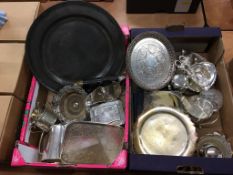 A large quantity of silver plate in two boxes