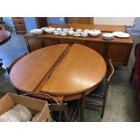 A long G plan teak sideboard, with table and chairs, 212cm length