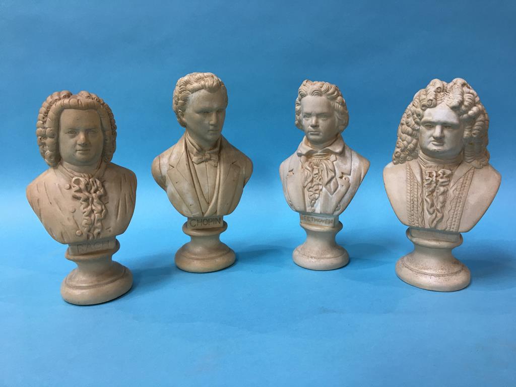 Four plaster busts of various composers