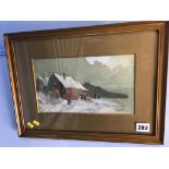 Watercolour, unsigned, 'Winter Scene', 15 x 26cm
