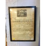 A framed antique Insurance certificate