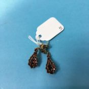 A pair of 9ct gold garnet pear cluster drop earrings, 3.5g
