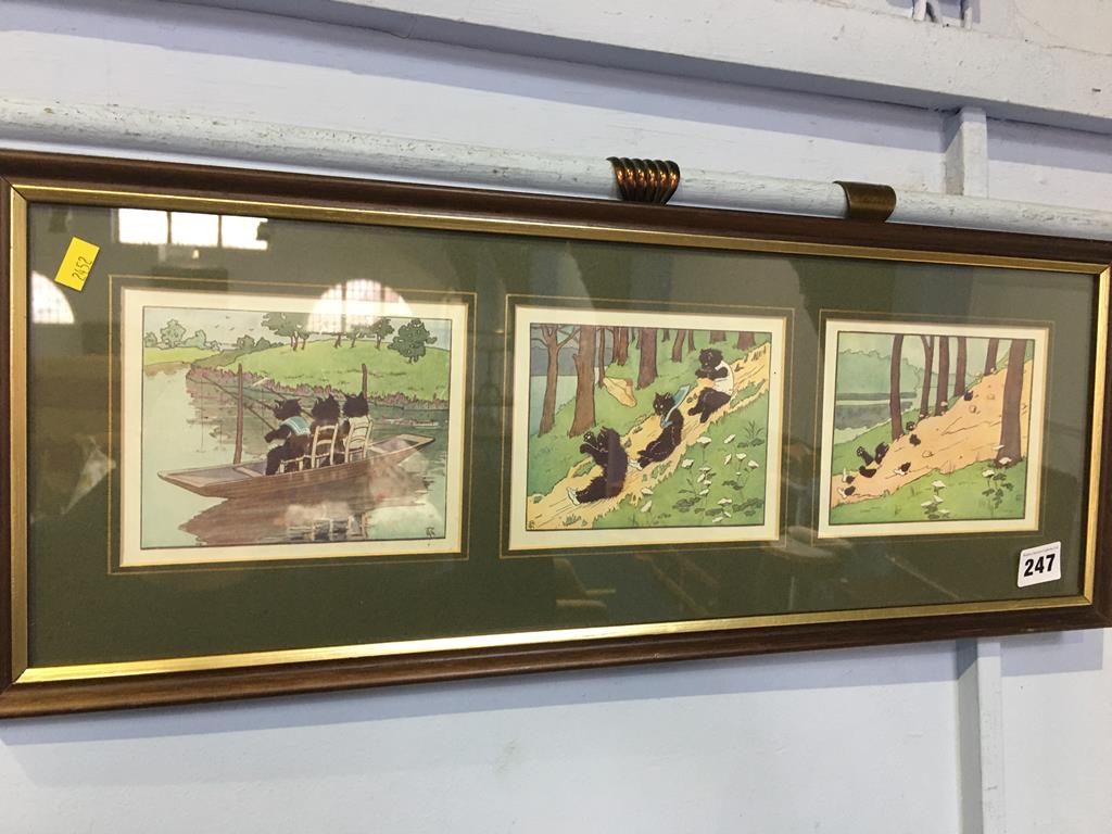 A Series of three framed prints of cats, 57 x 22cm