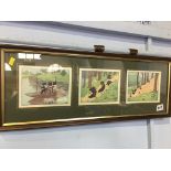 A Series of three framed prints of cats, 57 x 22cm