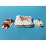 Two Royal Crown Derby paperweights and a trinket box