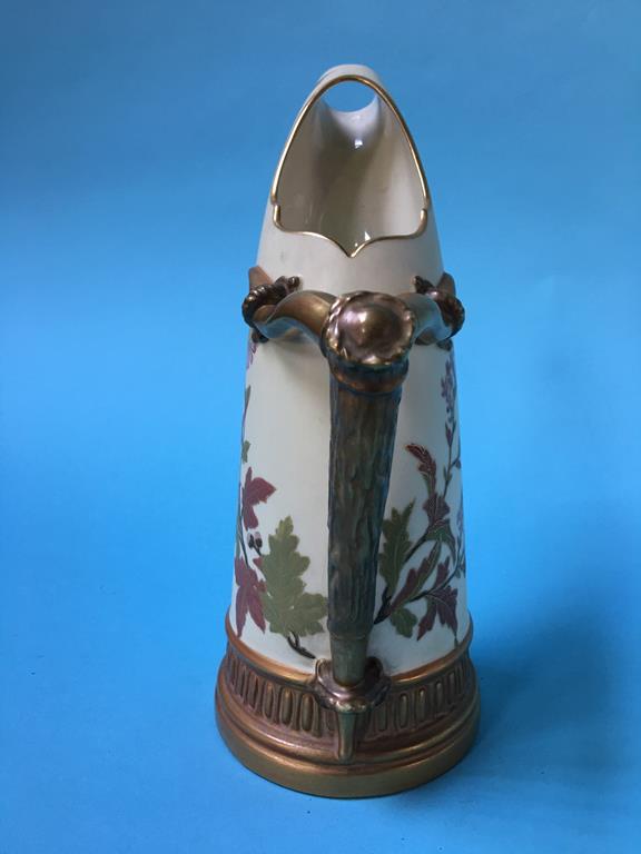 A Royal Worcester ewer, decorated with flowers and simulated horn handles - Image 2 of 3