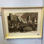 A print after Norman Wade 'Framwellgate Bridge', signed in pencil, 39 x 31cm