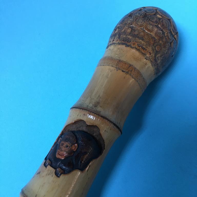 A carved bamboo walking cane - Image 4 of 4