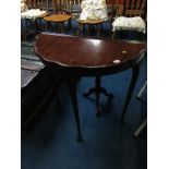 A half moon table, 75cm wide, 38cm deep and an occasional table