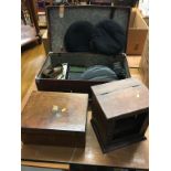 A suitcase containing assorted Naval ephemera and a Bosuns whistle etc.