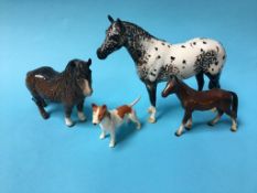 Three Beswick horse and an Old English Bull Terrier (4)