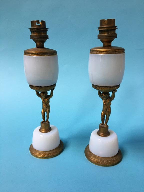 A pair of opaline table lamps, 26cm high